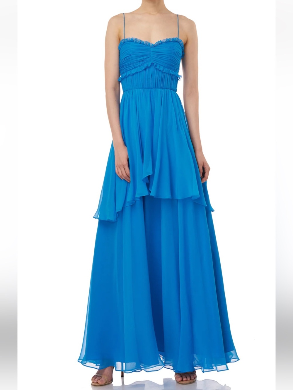 AMUR Kiko Gown - Layered Chiffon Maxi in Bright Blue